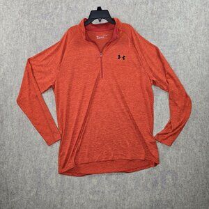 Under Armour Mens XL Orange Quarter-Zip Pullover Loose Fit Polyester Long Sleeve